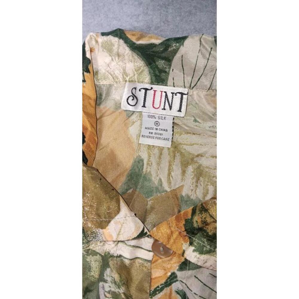 Vintage Stunt Button Up Womens Size Medium 100% silk Fall Leaves Pattern Long... - Picture 2 of 12